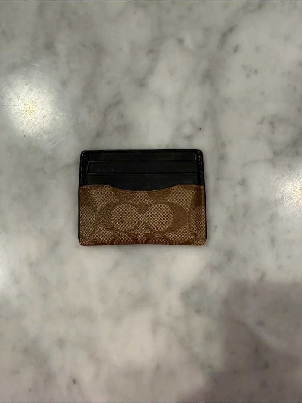 Coach Brown Signature Canvas and Black Leather Card Holder